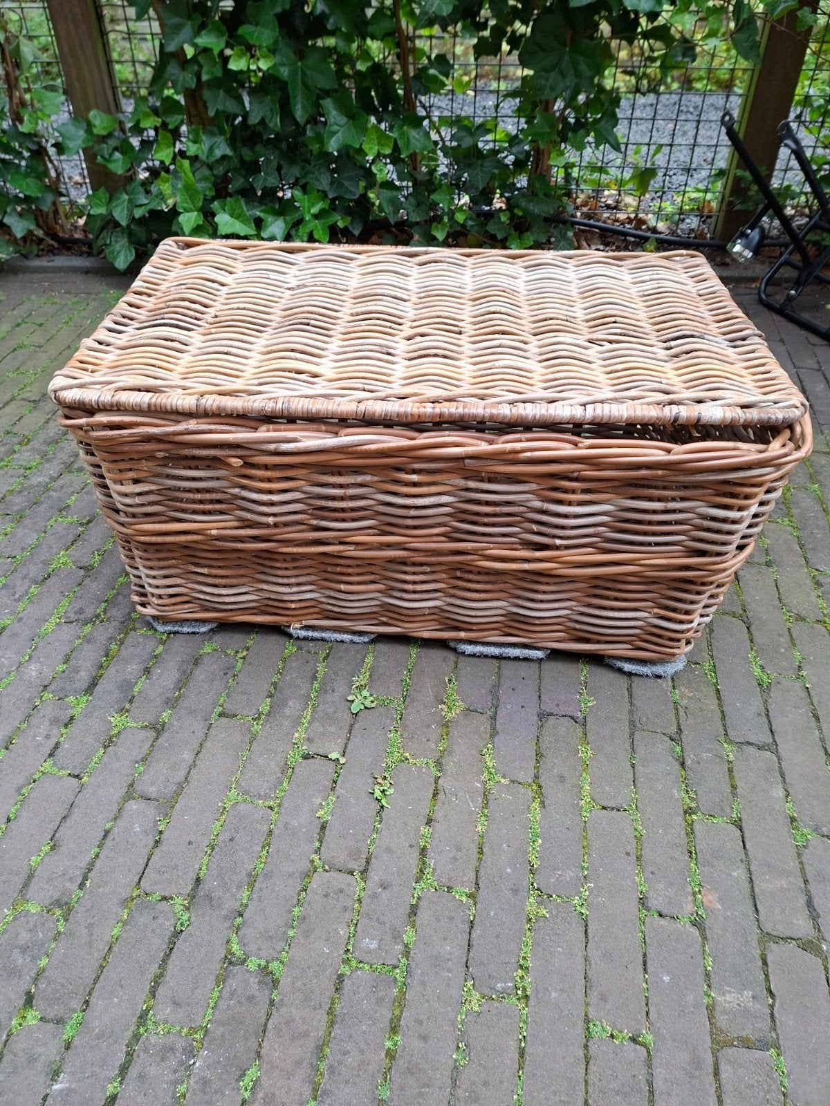 Grote rieten opbergkist met deksel, Overige materialen, Gebruikt, 100 tot 150 cm, Ophalen of Verzenden