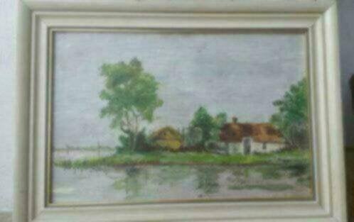 oud schilderij op paneel uit Groningen Hollands landschap., Ophalen