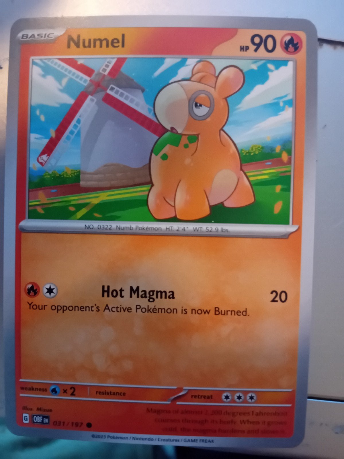 Numel Pokémon Kaart - Basic, HP 90, Hot Magma Aanval, Ophalen of Verzenden, Zo goed als nieuw, Losse kaart, Foil