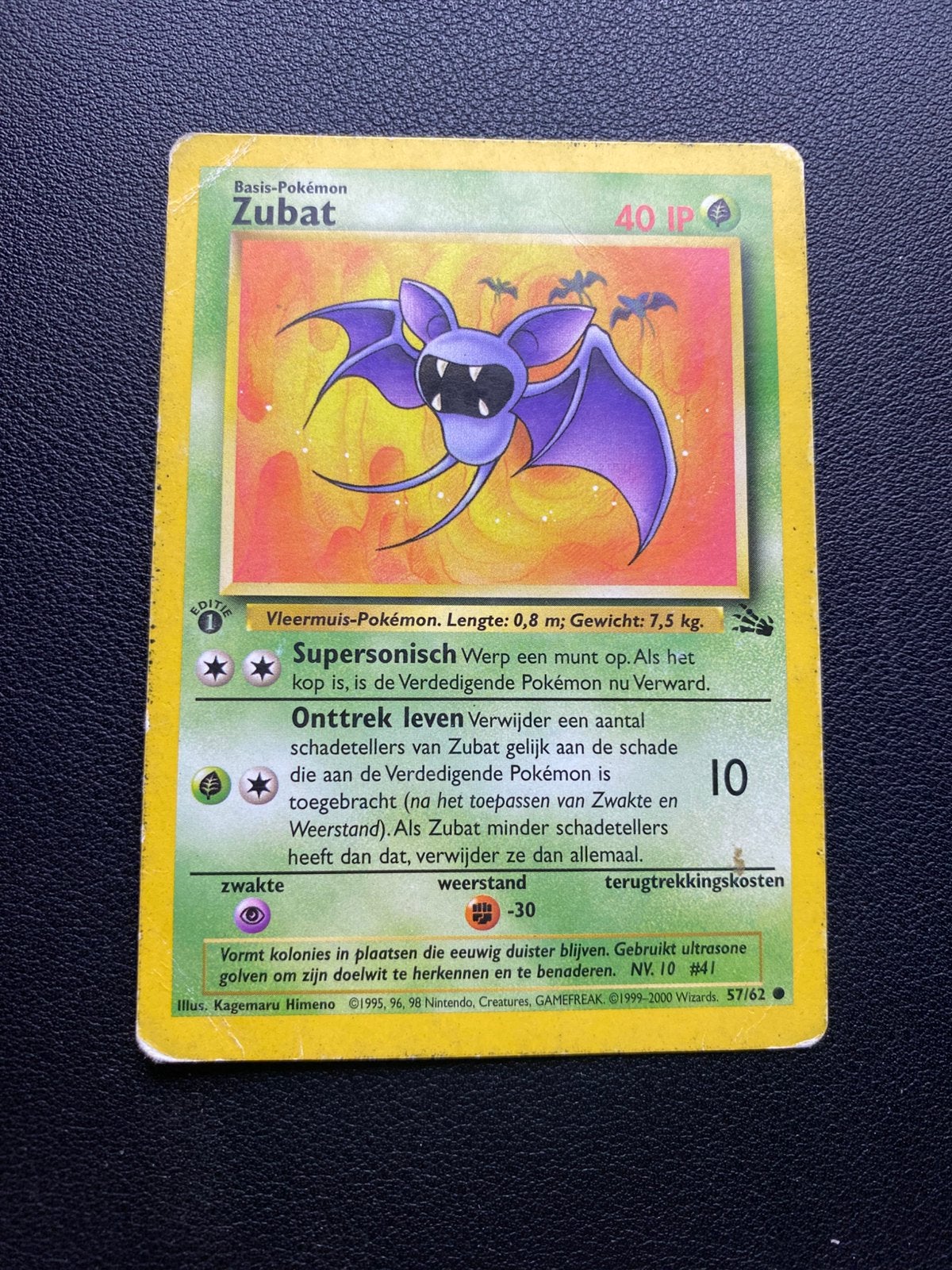 Zubat 1st Edition - Fossil - 57/62 - Pokemon kaart, Ophalen of Verzenden, Zo goed als nieuw