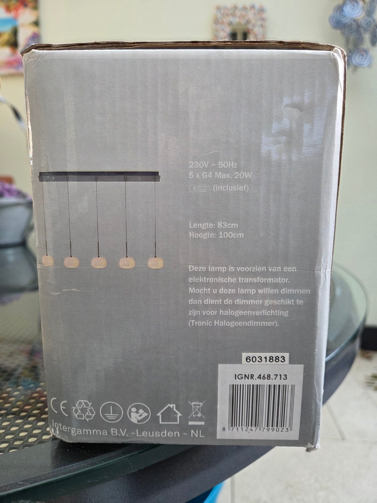 Moderne hanglamp met 5 G4 spots - Nieuw in doos, Nieuw, Ophalen of Verzenden, G4, Metaal