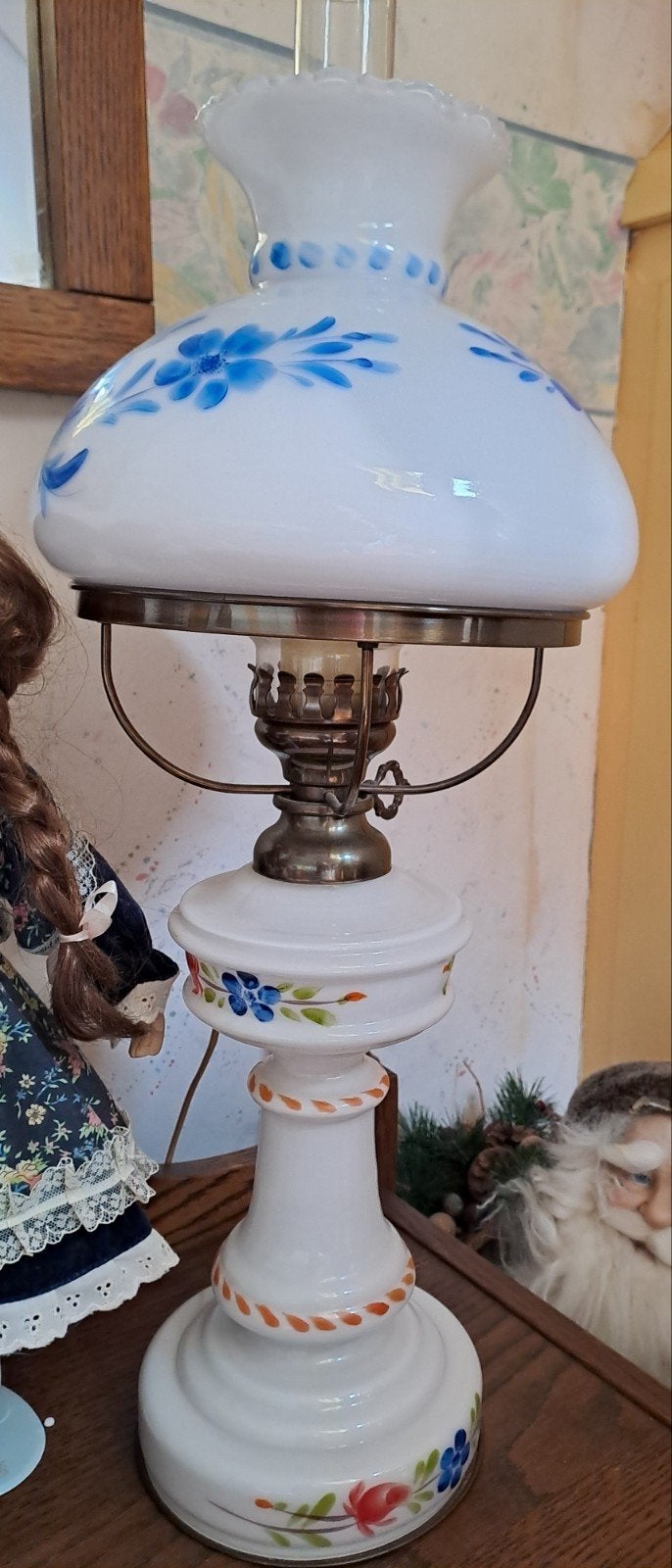 Antieke olielamp met bloemmotief, Ophalen of Verzenden