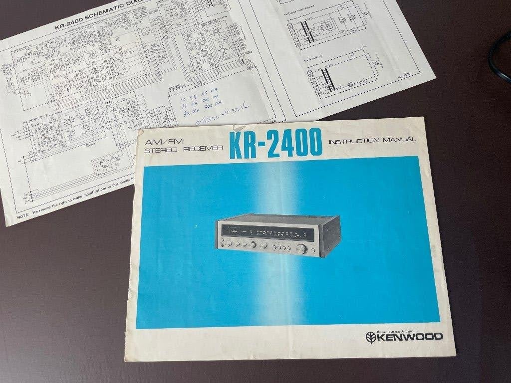 Manual en schematic diagram Kenwood KR-2400 Vintage receiver, Ophalen of Verzenden, Gebruikt, Minder dan 60 watt, Overige merken