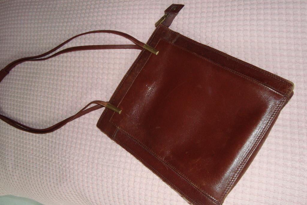 LEREN TAS VAN H.J.de ROOY, Verzenden, Zo goed als nieuw, Bruin, Schoudertasje