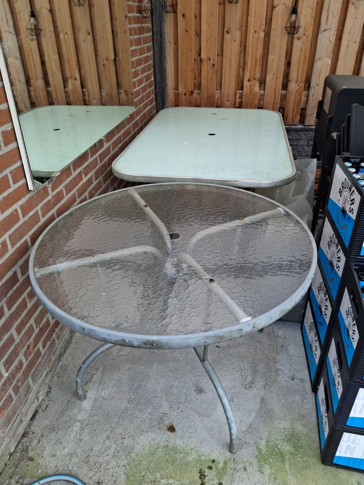 Glazen tuintafels, Ophalen, Gebruikt, Rechthoekig, Aluminium