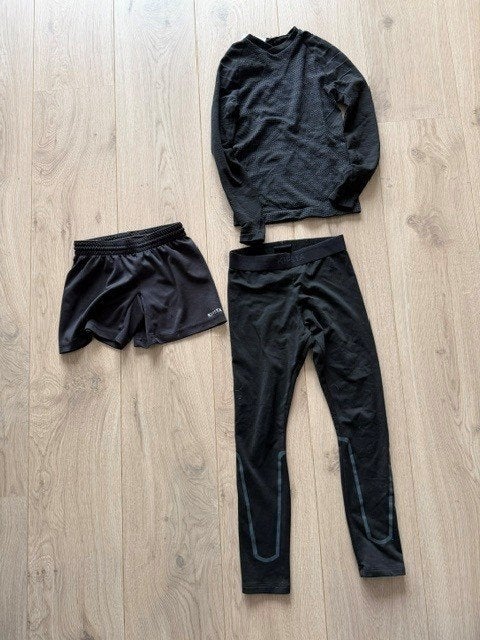 Kindersportkleding mt 122: thermobroek/shirt, korte broek, Ophalen of Verzenden, Zo goed als nieuw, Overige maten