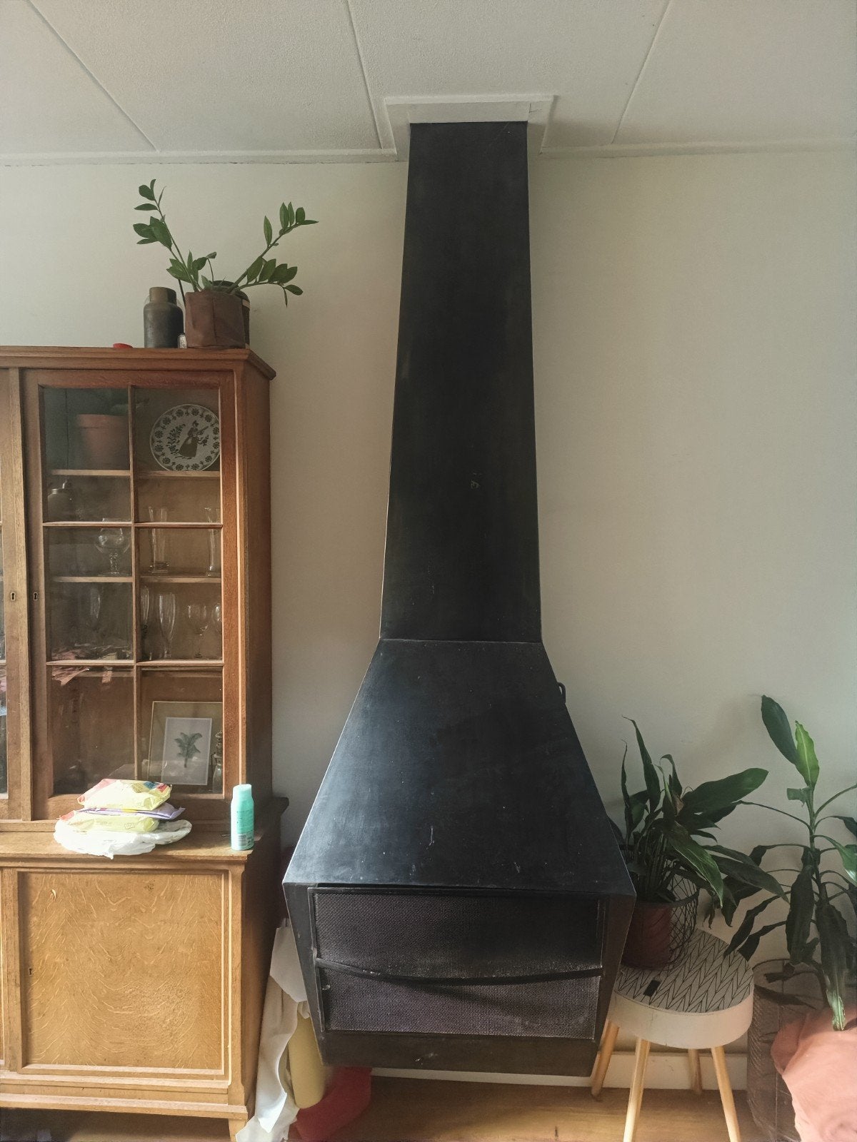 Vintage Hangende Houtkachel - Zwart Metaal, Ophalen, Gebruikt, Houtkachel, Hangend