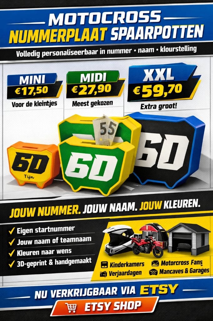 Crossmotor voornummerplaat spaarpot in 3 formaten, Verzamelen, Spaarpotten, Ophalen of Verzenden, Nieuw, Kunststof, Vervoermiddel