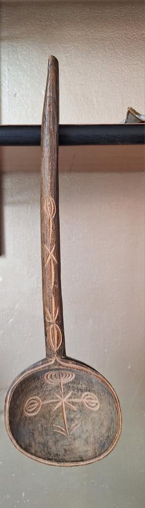 Houten handgestoken grote lepel, soeplepel,decoratie, Ophalen of Verzenden