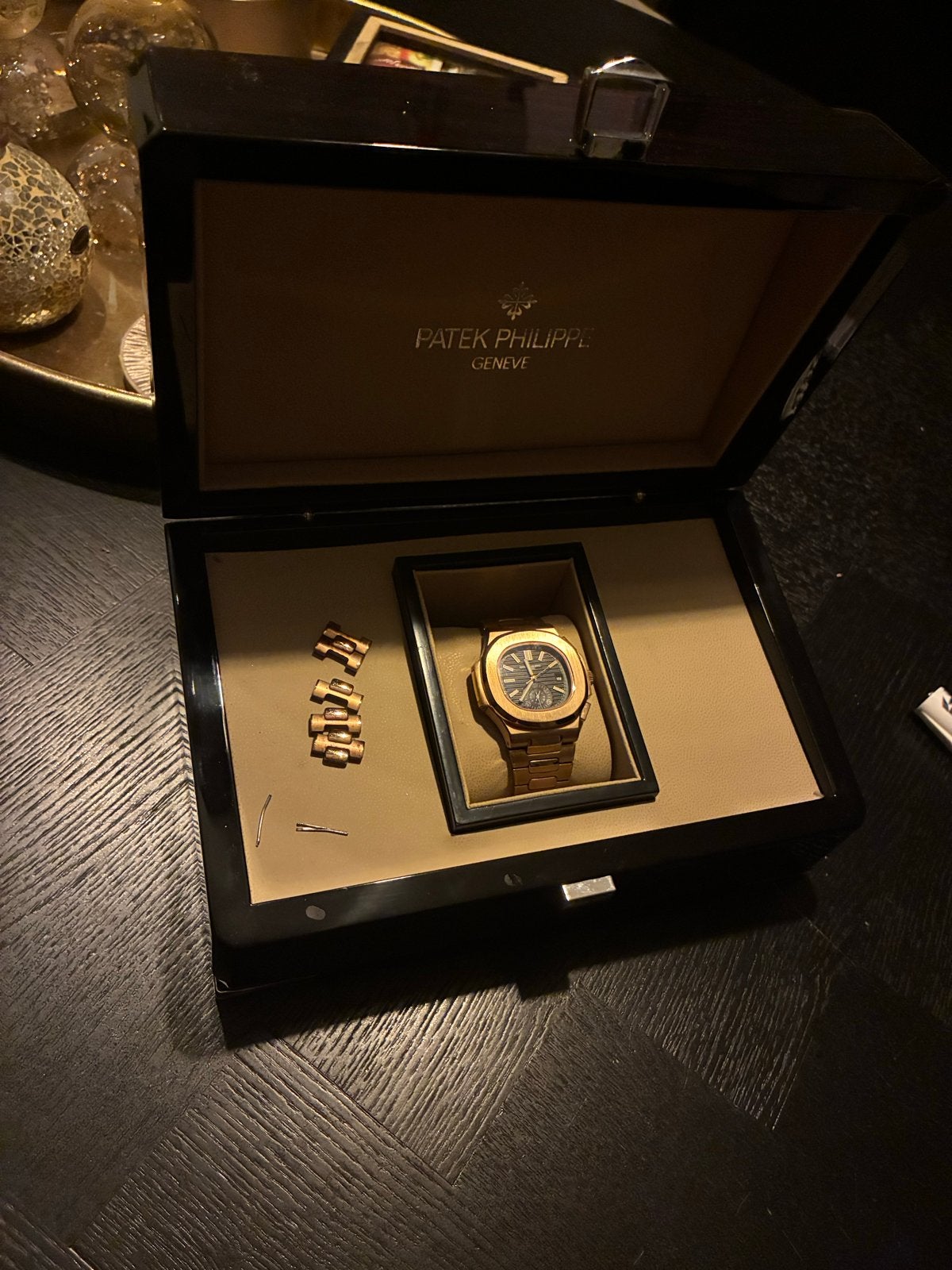 Patek Philippe Roségoud Zwarte Wijzerplaat - Zo goed als nie, Overige merken, Staal, Polshorloge, Ophalen of Verzenden