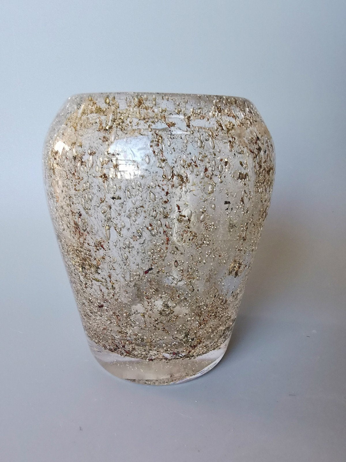 Vintage glas bubble vaas Floris Meydam Leerdam ? Goud struct, Verzenden