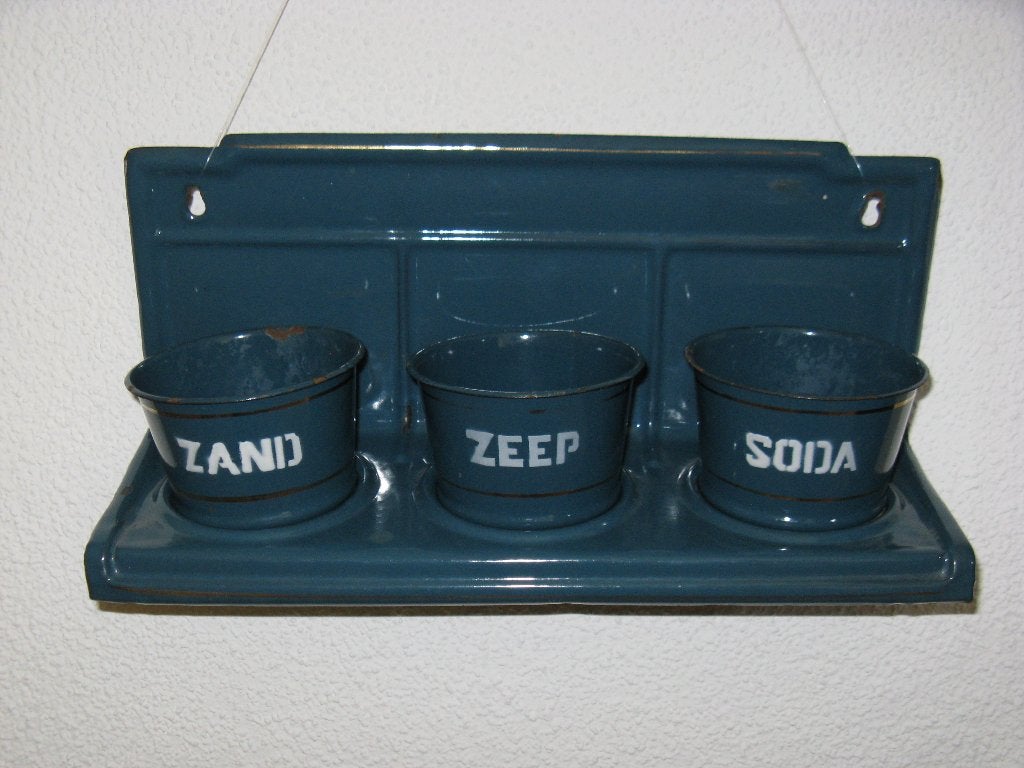 emaille petrol blauw emaille zand zeep en soda rek, Antiek en Kunst, Antiek | Emaille, Ophalen of Verzenden