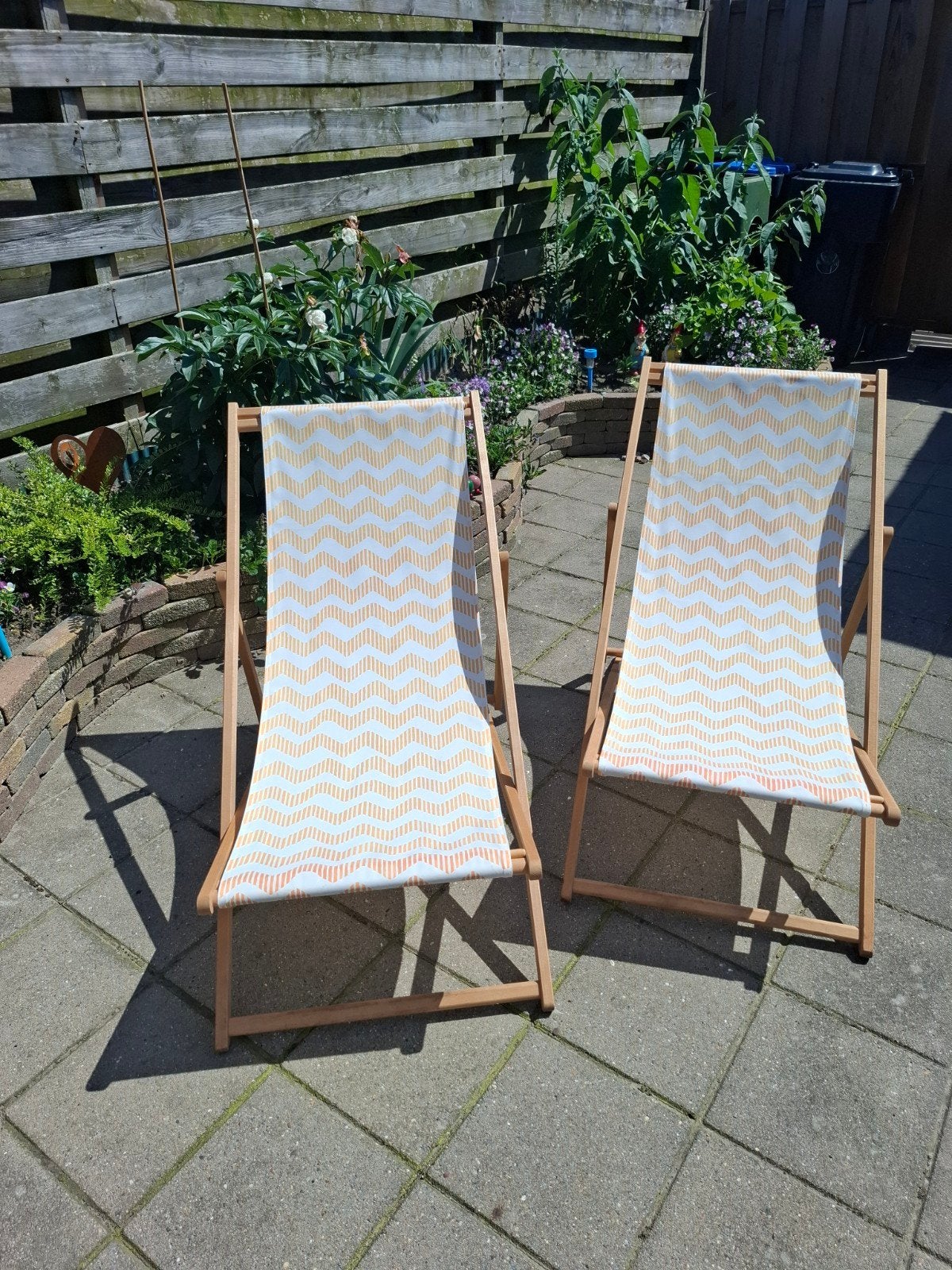 2x Houten strandstoelen / ligstoelen, Ophalen, Gebruikt, Hout, Inklapbaar
