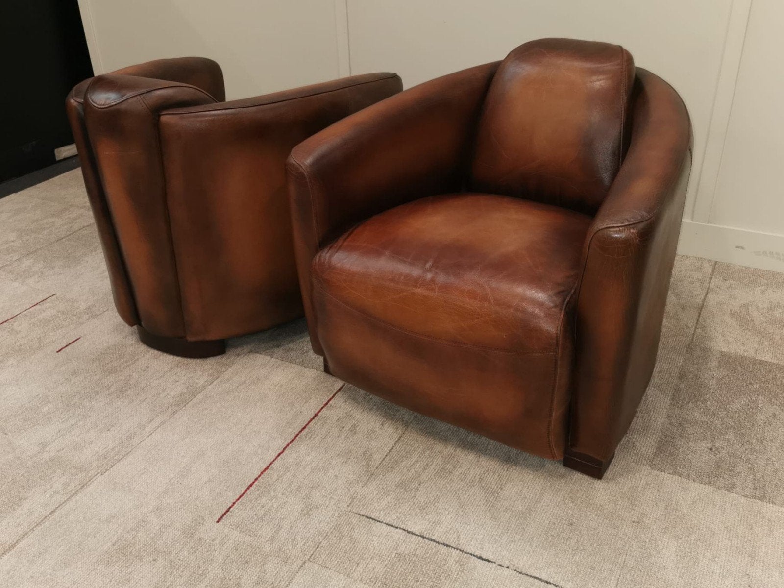 2 leren aviator fauteuils Cognac bruin + BEZORGING GRATIS, Ophalen of Verzenden