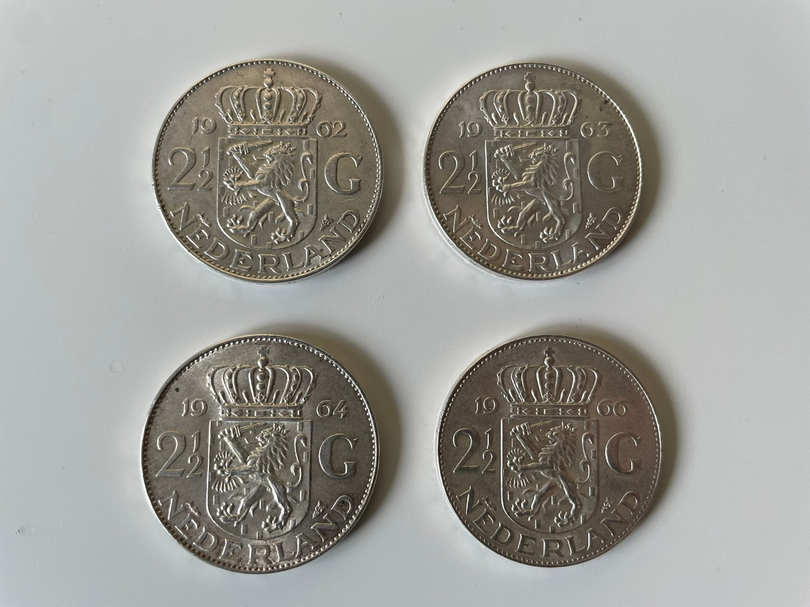 4 Zilveren Rijksdaalders Juliana 1962 1963 1964 1966, Koningin Juliana, Setje, Zilver, Ophalen of Verzenden