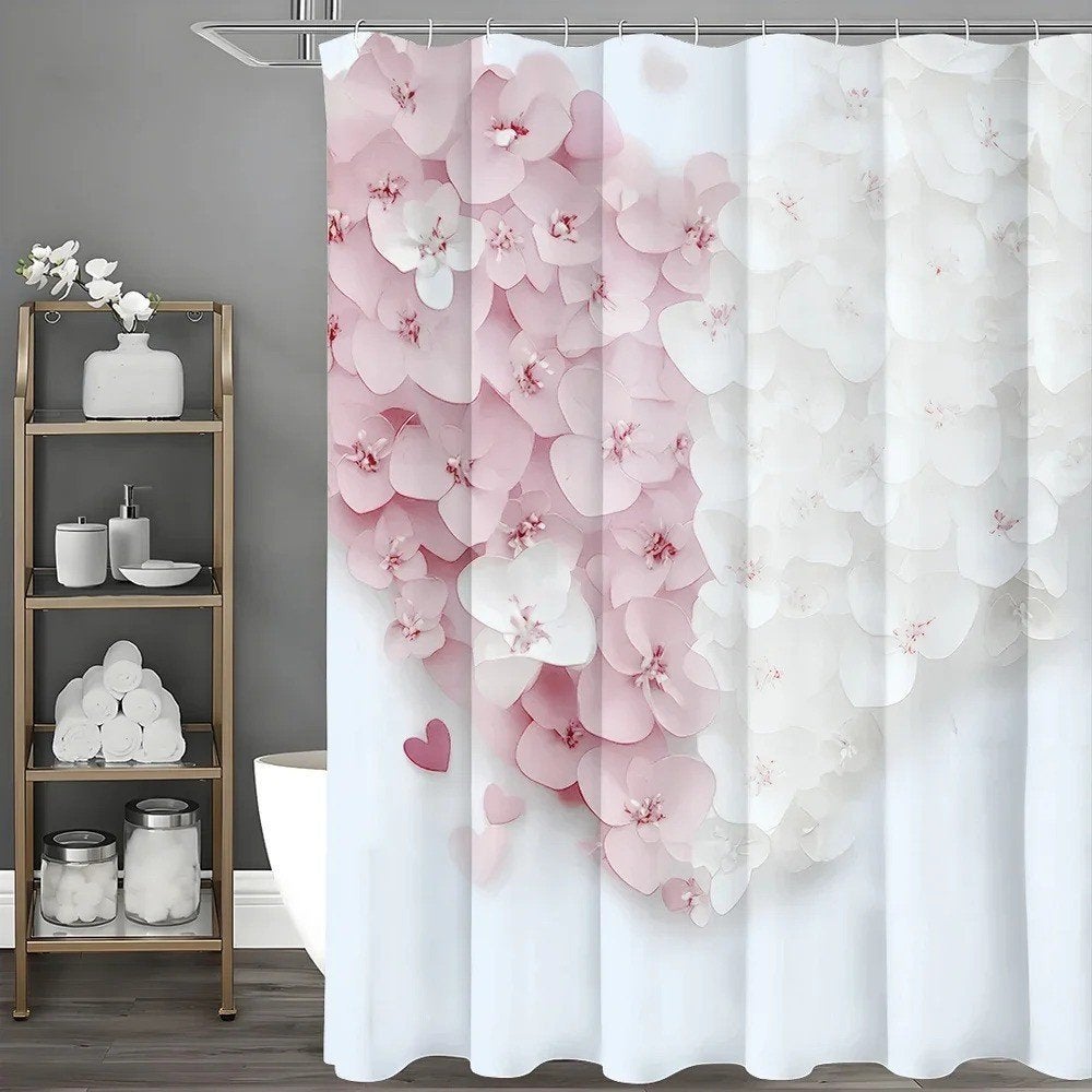 Douchegordijn Roze en witte bloemen (180x200cm)