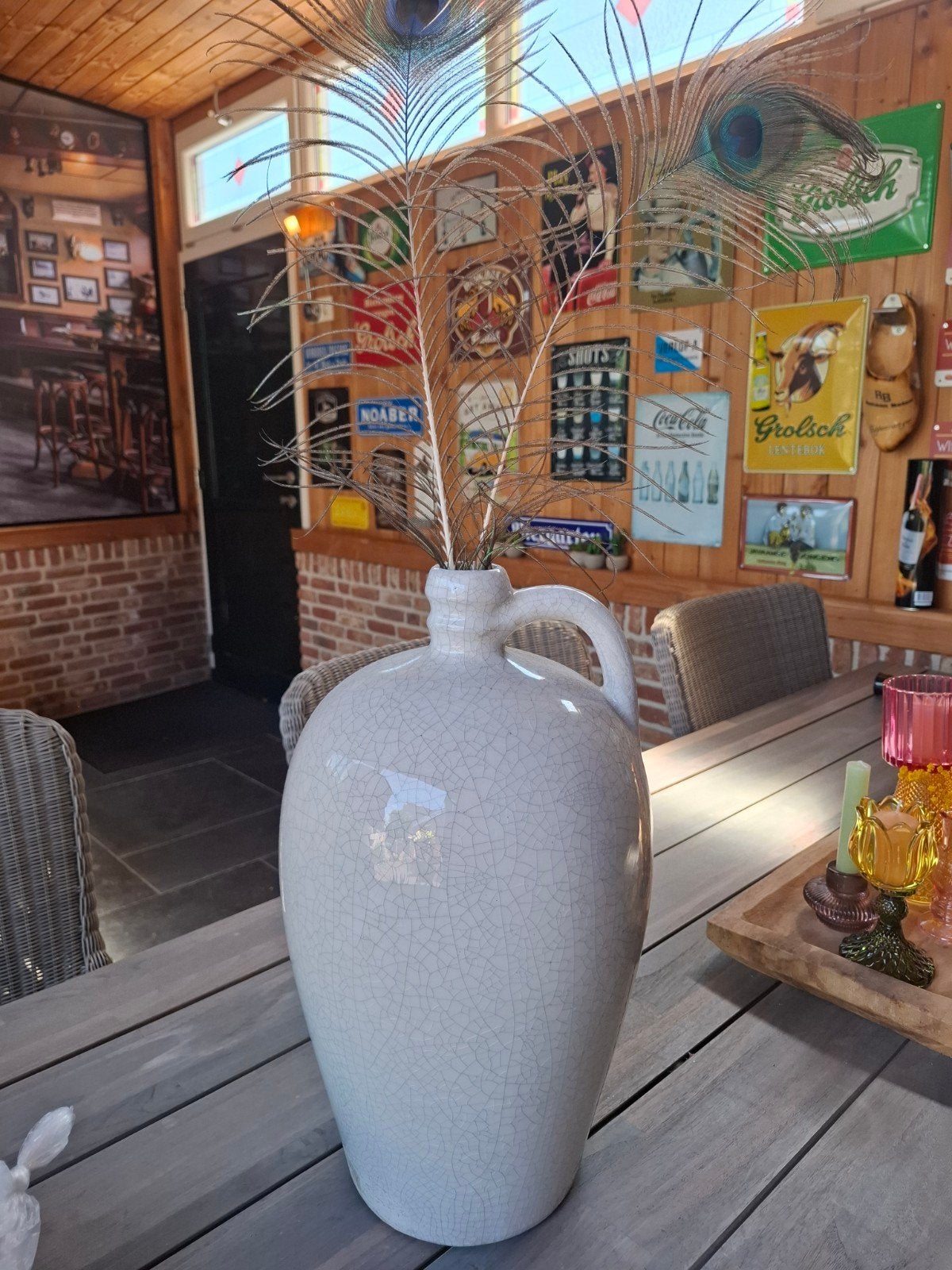 Vaas / Kruik.     Wit craquelé, Huis en Inrichting, Ophalen, Gebruikt, Wit, 45 cm