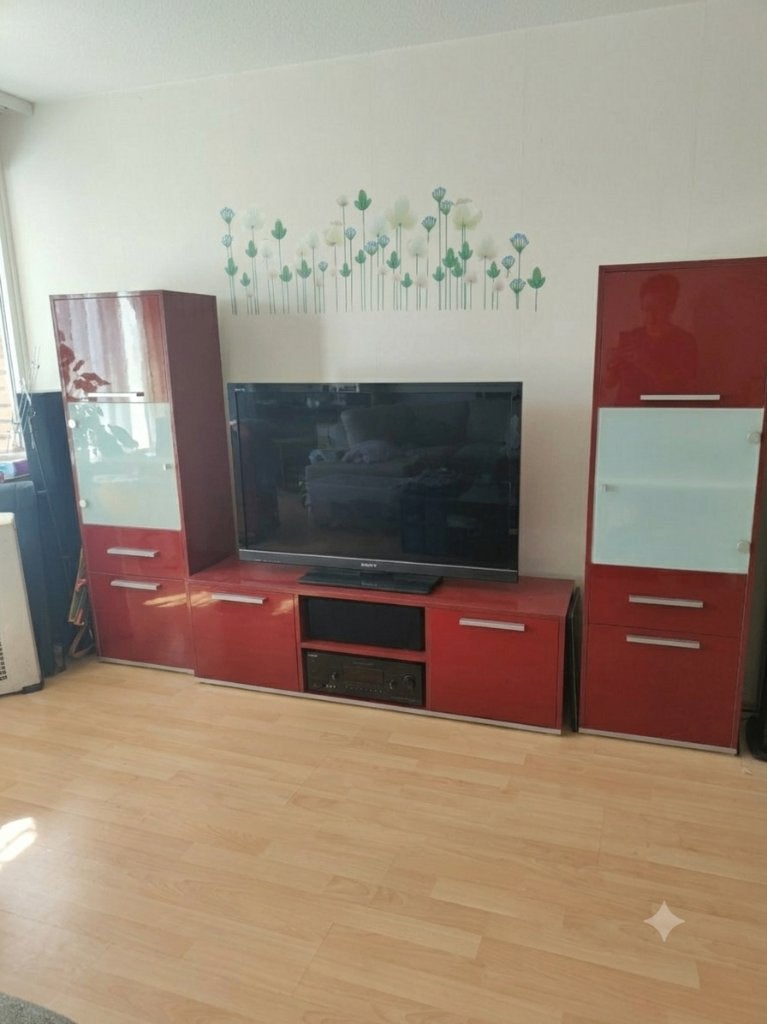 SET Modern RODE HOOGGLANS TV-meubel + 2 HOGE KASTEN, Ophalen, Gebruikt, 25 tot 50 cm, Minder dan 100 cm