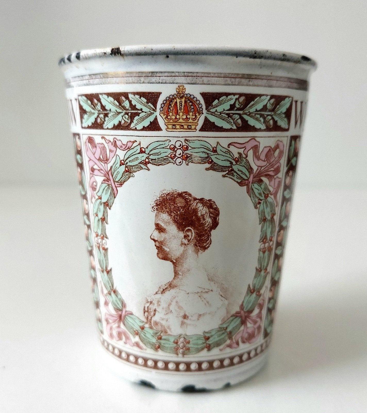 Antieke Emaille Beker 1898 Inhuldiging Koningin Wilhelmina, Ophalen of Verzenden