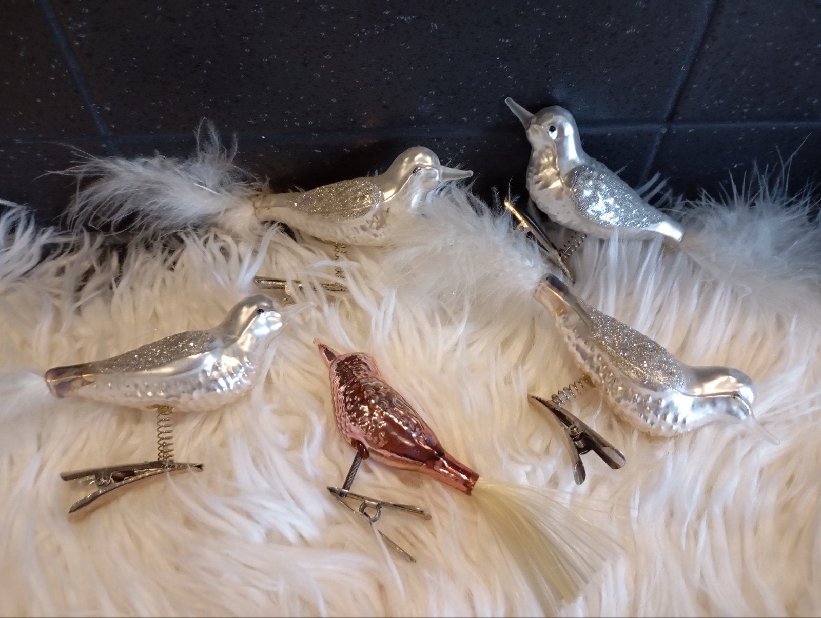 5 ANTIEKE GLAZEN KNIJP VOGELS VOOR IN DE KERSTBOOM NU 25€., Diversen, Ophalen of Verzenden