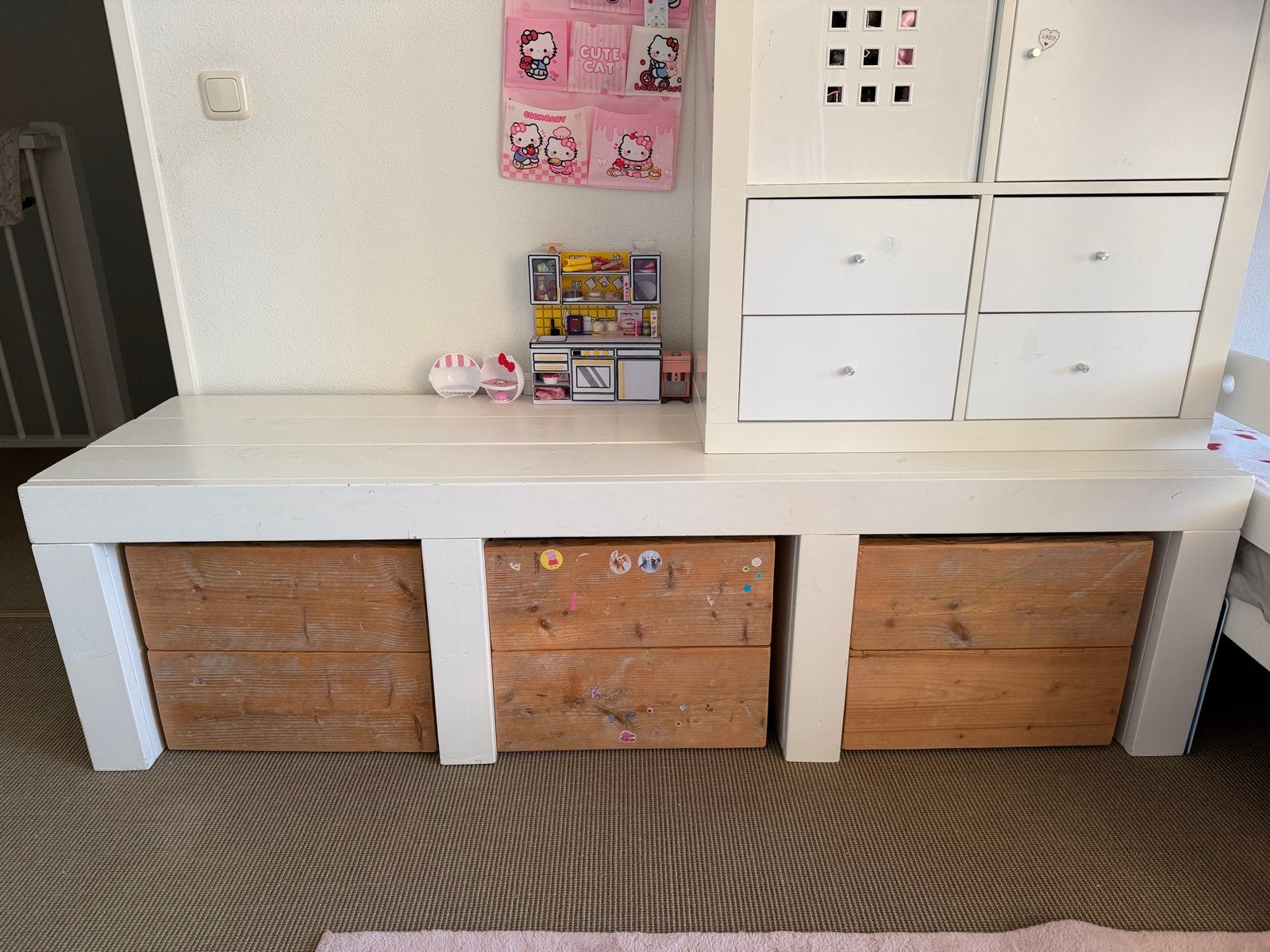 lange houten opbergkast met 3 houten laden, Ophalen, Gebruikt, Kast