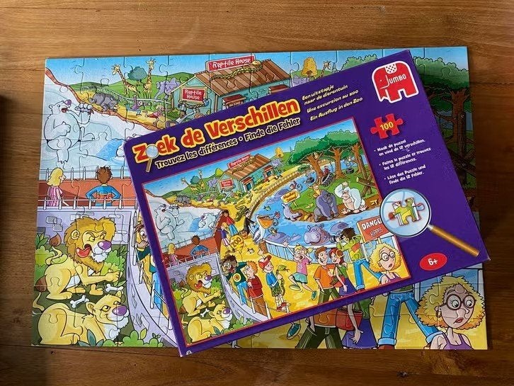 Jumbo 6+ puzzel : dierentuin:zoek de verschillen-100 stukjes, Ophalen of Verzenden, Meer dan 50 stukjes, Gebruikt, 6 jaar of ouder