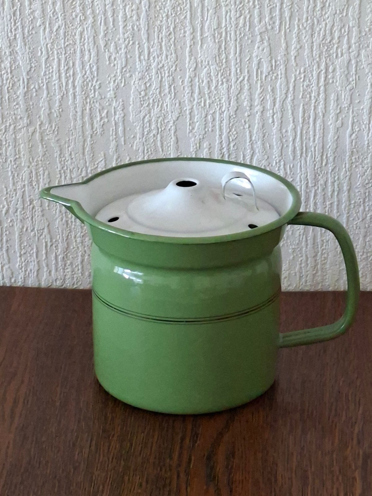 Vintage Groene Emaille Melkkan met Deksel, Antiek en Kunst, Ophalen of Verzenden