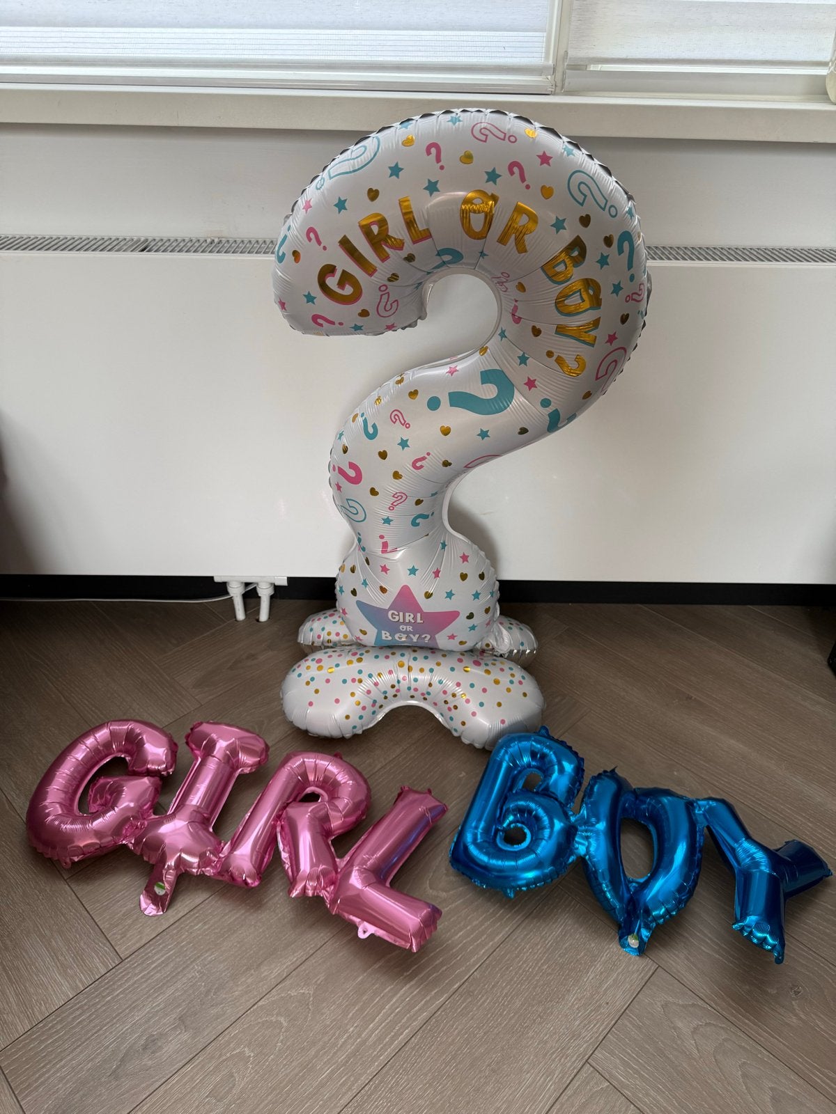 Gender Reveal Ballonnen Set - Vraagteken, Girl, Boy, Ophalen of Verzenden, Zo goed als nieuw, Feestartikel, Geboorte of Huwelijk