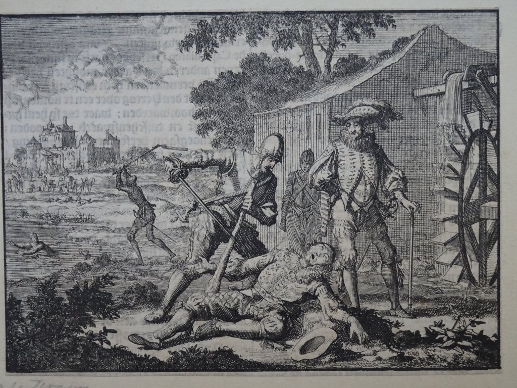 Gravure Moord Graaf Wirich VI. van Daun Spanjaarden J Luyken, Dagelijks leven, Verzenden, Gravure, Origineel