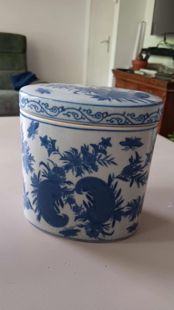 Blauw/witte pot met craquele effect, Antiek en Kunst, Antiek | Keramiek en Aardewerk, Ophalen of Verzenden