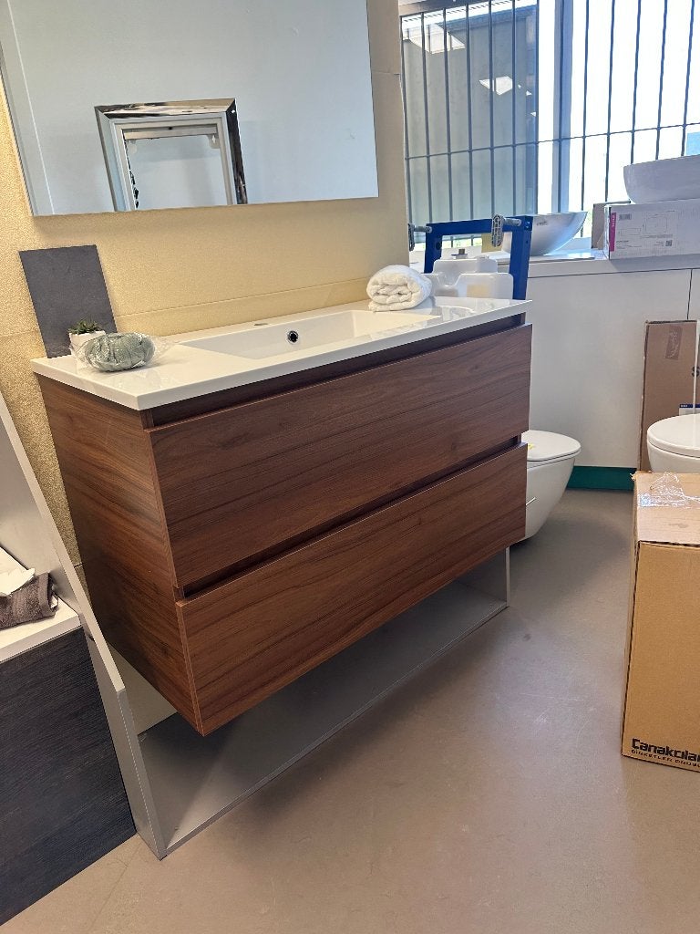 Verhoogd Badmeubel Sonoma Eiken 100x46x62 + Spiegel Nieuw, Ophalen, Steen, Overige typen, Dealplein