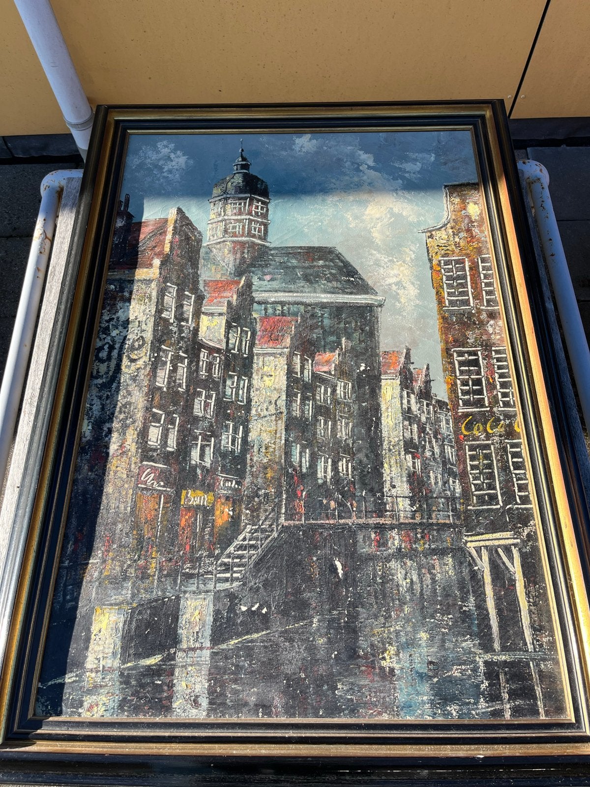 Schilderij R.G. van Wezel - Stadsgezicht Utrecht, Antiek en Kunst, Doek, Realistisch, Ophalen of Verzenden, Gesigneerd