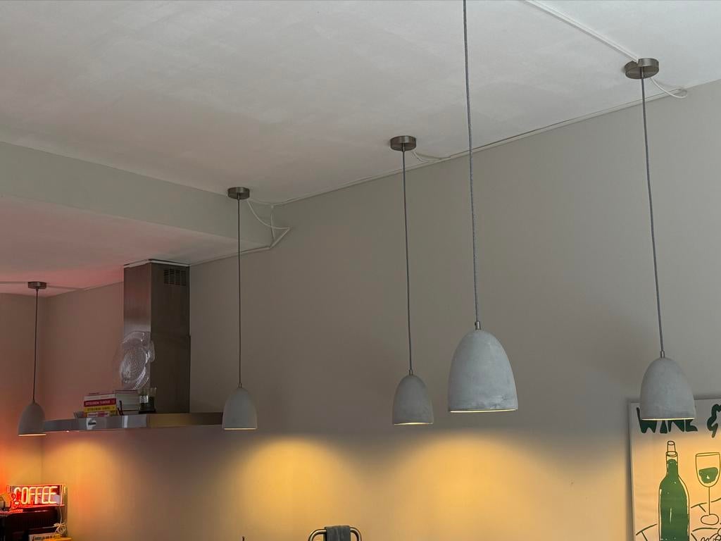 5 industriele hanglampen, Ophalen, Overige materialen, Zo goed als nieuw, 75 cm of meer