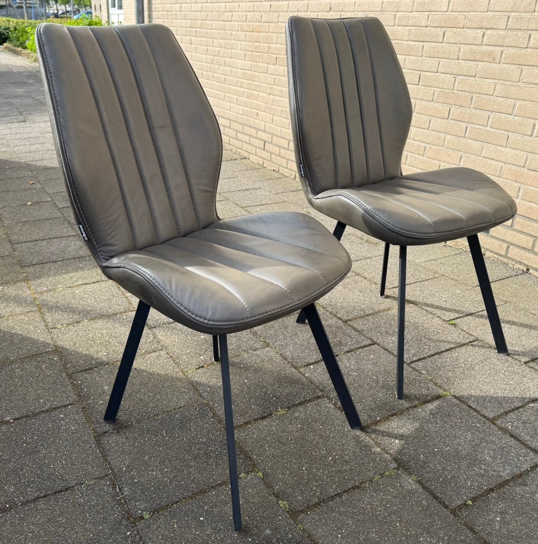 4 luxe eetkamerstoelen 'Caracas' – De Bommel (Grijs/Groen), Ophalen, Leer, Zo goed als nieuw, Vier