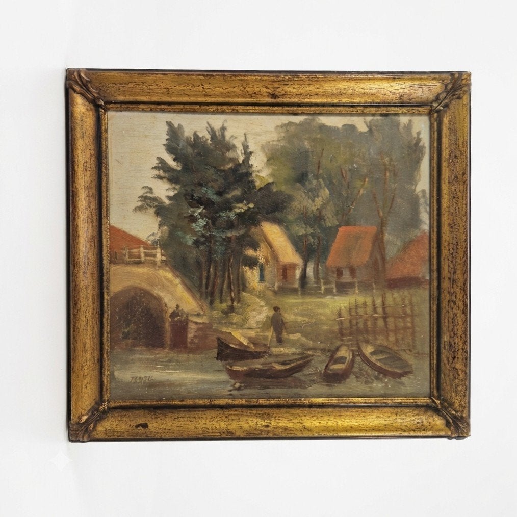 Antiek Tempel gesigneerd schilderij Olieverf op Paneel lands, Paneel, Oud hollands, Ophalen of Verzenden, Landschap
