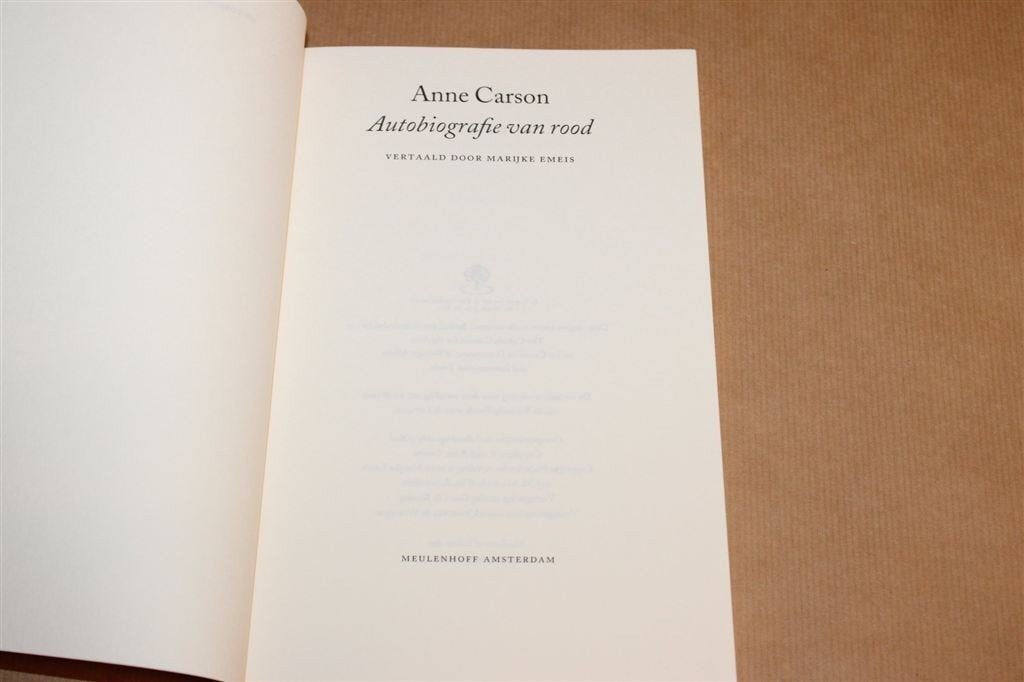 Autobiografie van Rood — Carson, Roman in Verzen 2000, Boeken, Ophalen of Verzenden, Zo goed als nieuw