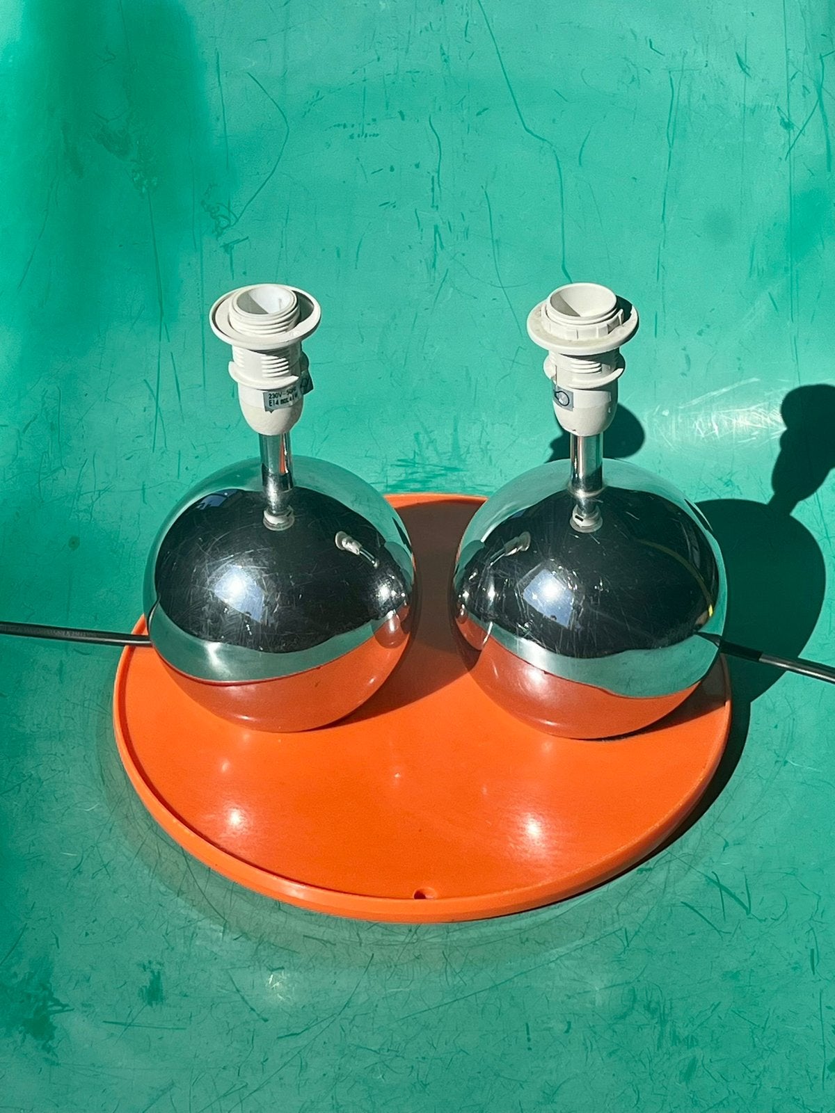 Retro eyeball bol space age chrome lampen set atoom kaploos, Huis en Inrichting, Gebruikt, Ophalen of Verzenden, Mid-century, Metaal
