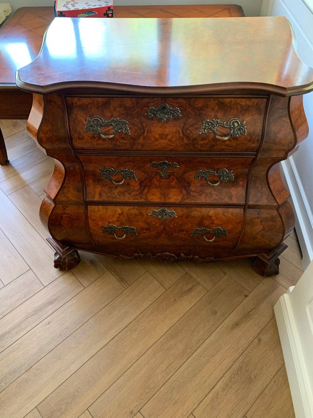 Notenhouten commode met 3 laden, Ophalen, Gebruikt, Klassiek, 50 tot 100 cm