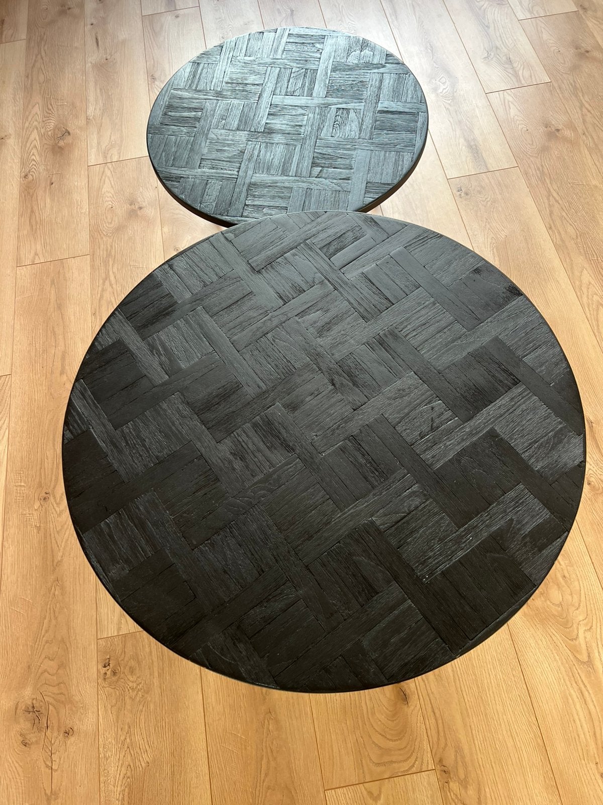 Set van 2 salontafeltjes, Ophalen, 50 tot 100 cm, Teakhout, Rond
