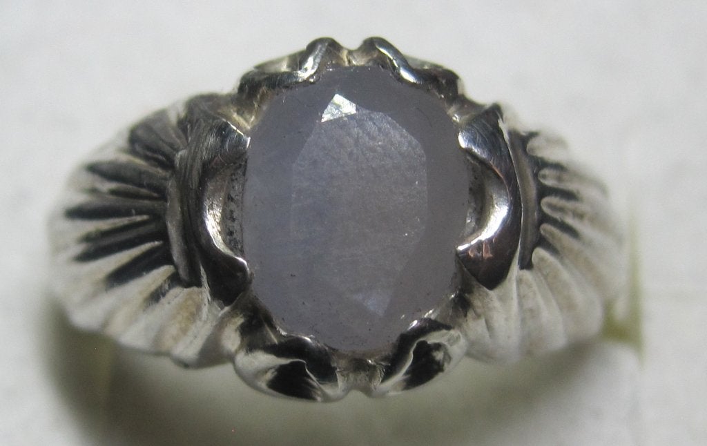 Saffier 3 karaat %100 natuurlijk zilver 925 ring circa 1970, Ophalen, 20 of groter, Blauw, Zo goed als nieuw
