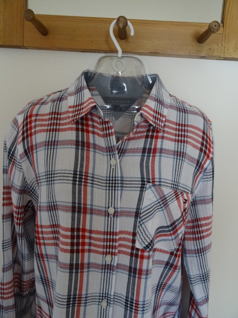 Tommy Hilfiger ruiten overhemd mt S, Wit, Ophalen of Verzenden, Zo goed als nieuw, Maat 36 (S)