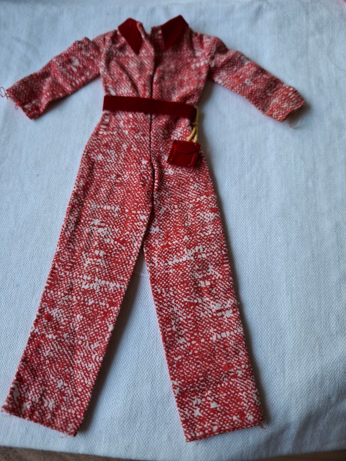 Vintage Barbie Jumpsuit Rood met Witte Print en Tasje, Ophalen of Verzenden, Gebruikt
