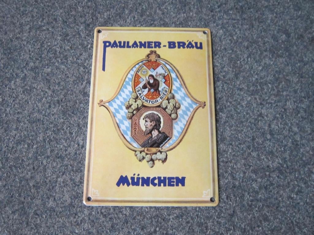 PAULANER BIER EMAILLE RECLAMEBORD, Verzamelen, Ophalen, Zo goed als nieuw, Reclamebord, Plaat of Schild, Overige merken