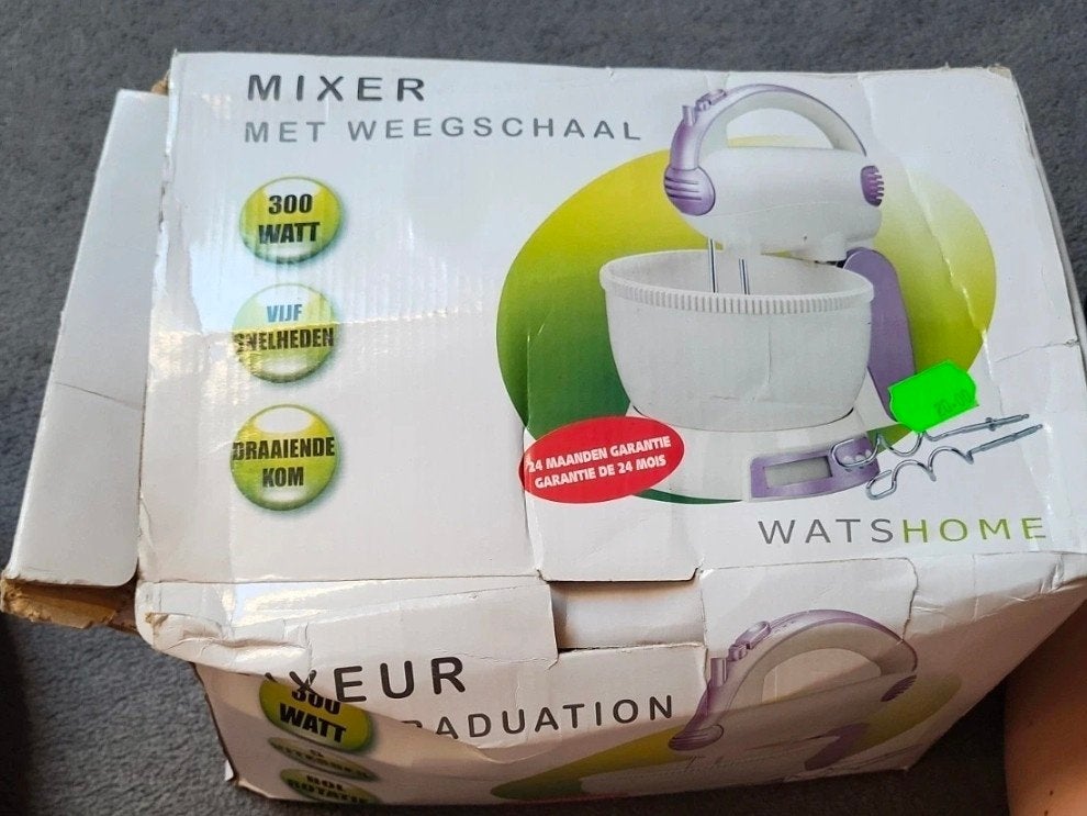 WatsHome Mixer met Weegschaal - 300W, 5 Snelheden, 2 tot 3 liter, Ophalen of Verzenden, Gebruikt, 3 snelheden of meer