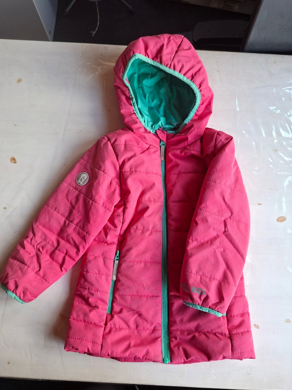Trollkids winterjas roze/groen maat 98, Ophalen of Verzenden, Gebruikt, Trollkids, Meisje