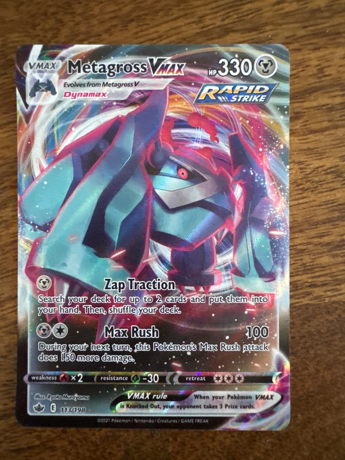 Metagross VMAX Pokémon kaart (Rapid Strike) 113/198, Ophalen of Verzenden, Zo goed als nieuw, Losse kaart