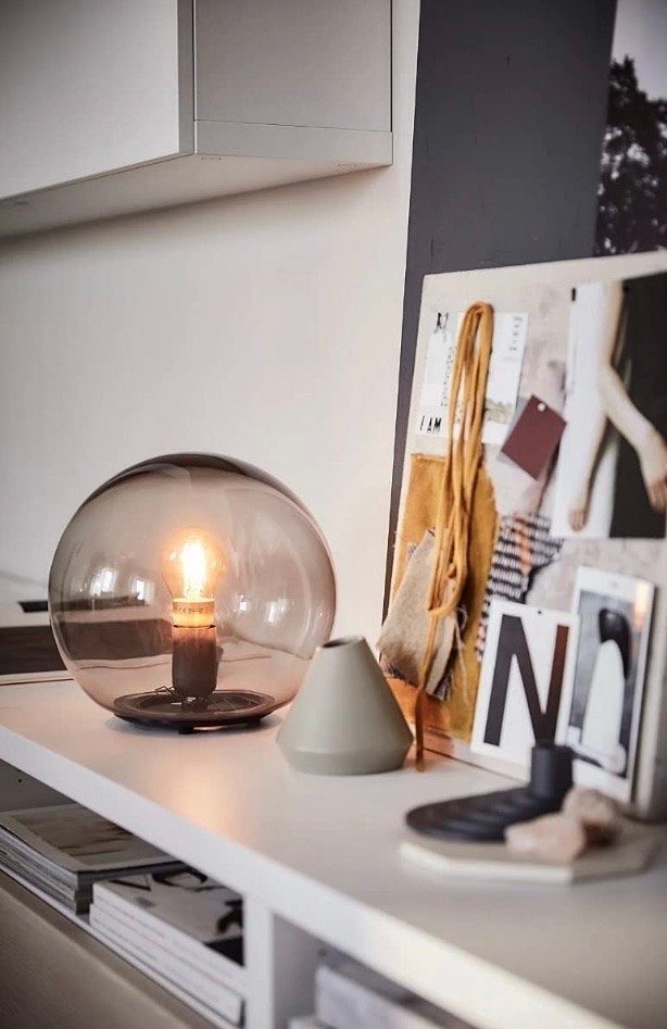IKEA Fado tafellamp rookglas, Grijs, Zo goed als nieuw, Glas, Modern