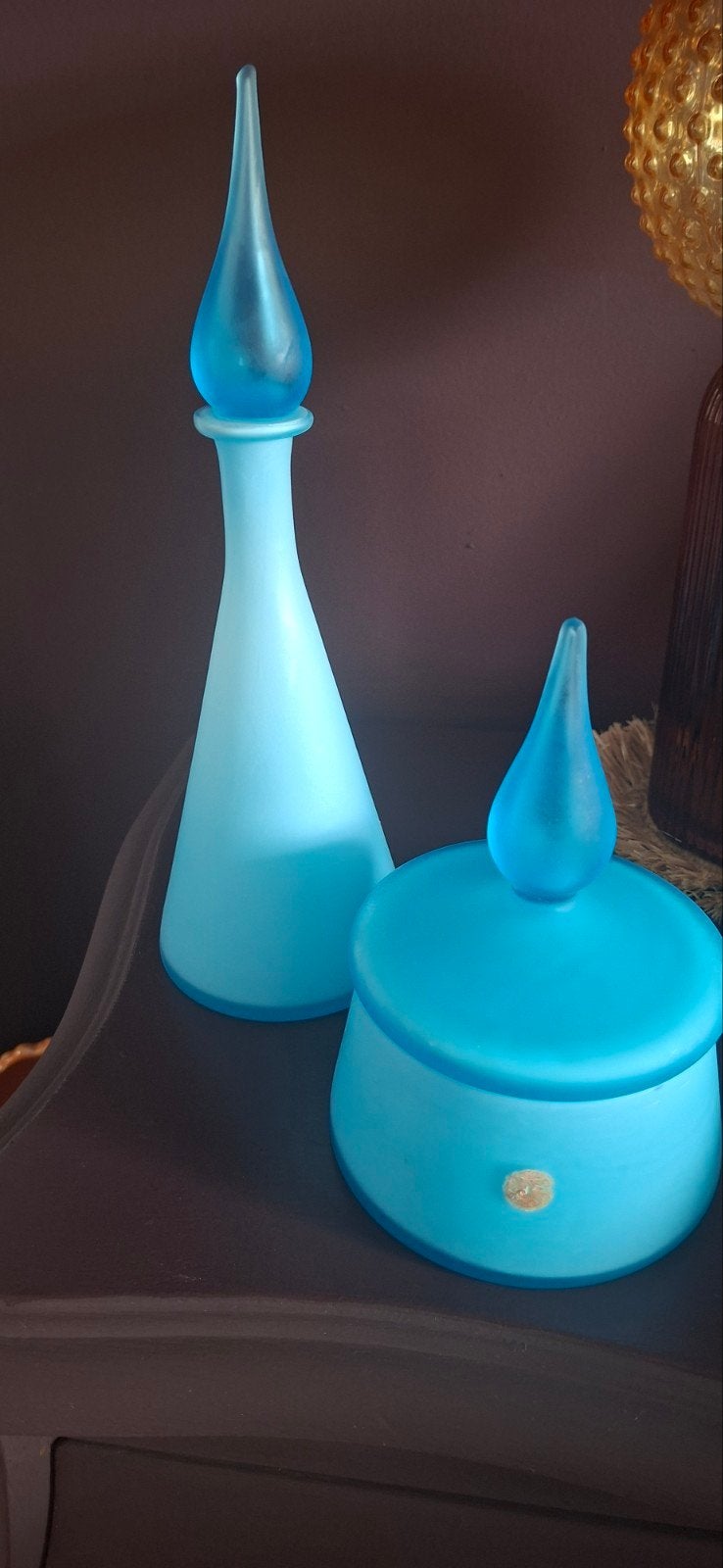 Vintage Empoli opaline glazen karaf en schaaltje met deksel, Huis en Inrichting, Ophalen, Zo goed als nieuw