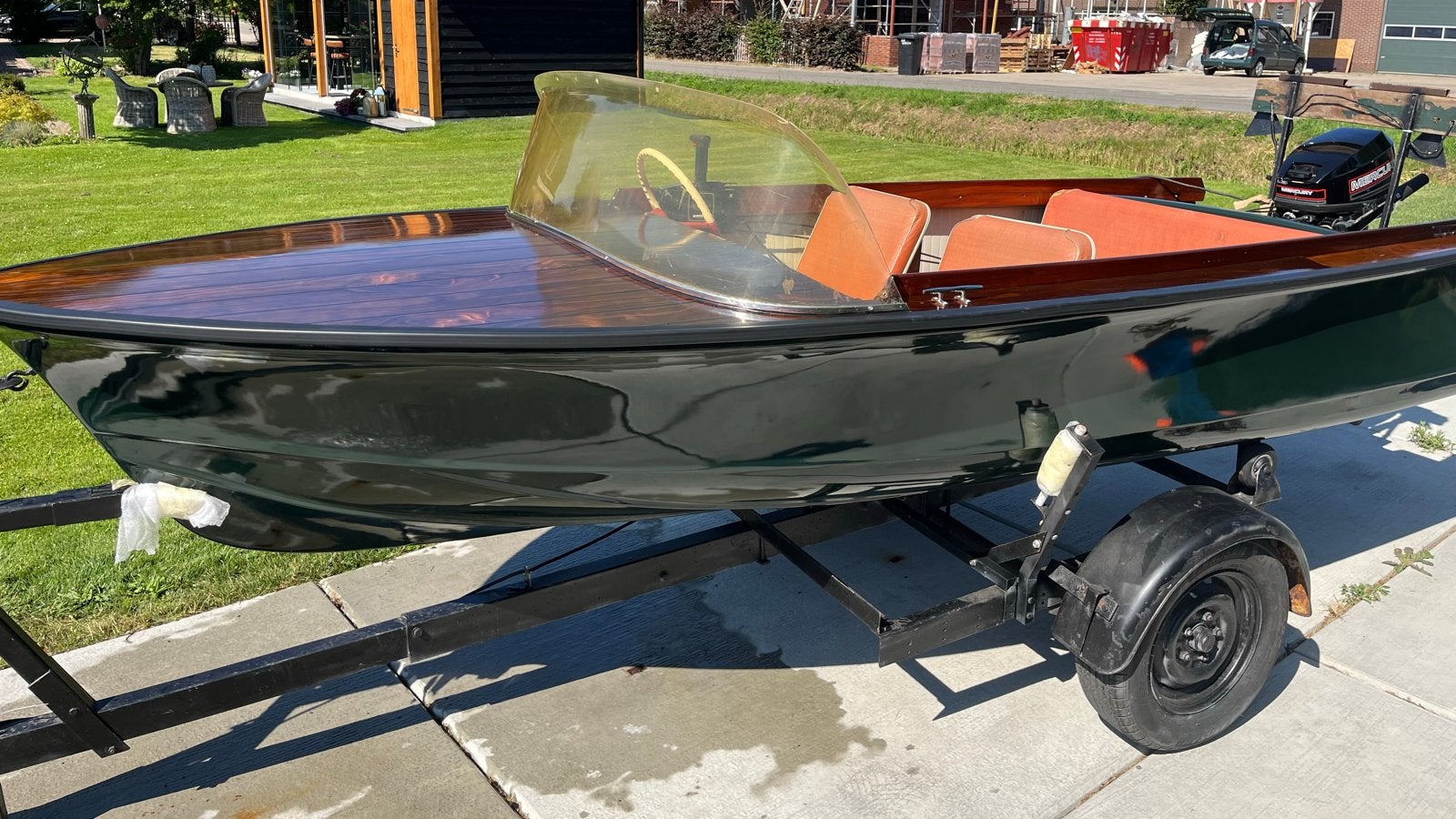 Speedboot met houten dek — Mercury 8 pk buitenboordmotor, Ophalen, Gebruikt, Minder dan 70 pk, Hout