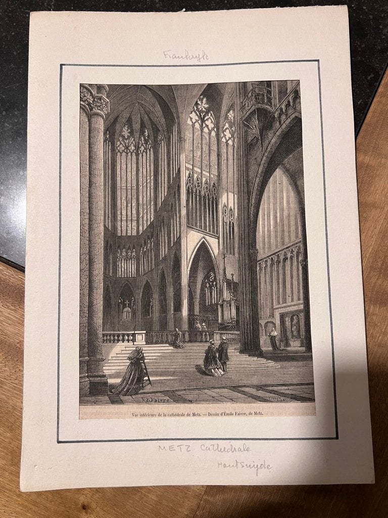 5 vintage houtsnedes: Metz, Parijs, Lyon, Nancy, Ophalen of Verzenden, Stadsgezicht, Houtsnede, 1800 - 1899